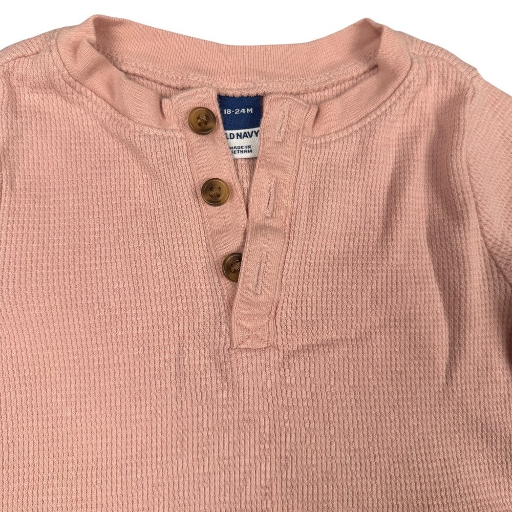 Old Navy Baby Waffle Knit Henley‎ Romper 18-24M Pink Long Sleeve Jumpsuit 521 - Picture 4 of 5